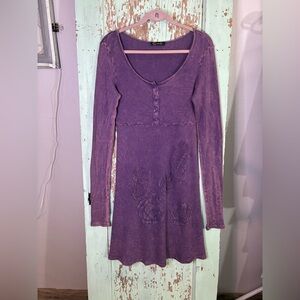 Women’s Urban X purple burn out long sleeve fit and flare waffle knit dress sz S